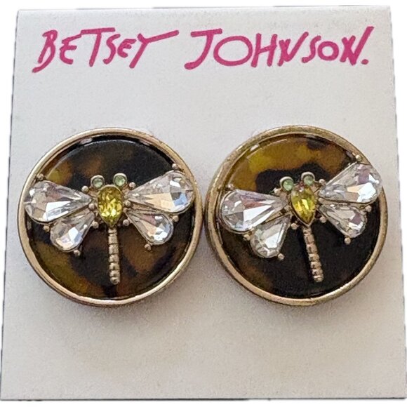 Betsey Johnson Dragonfly Tortoise Crystal Accent Gold-Tone Button Stud Earrings - Picture 2 of 3